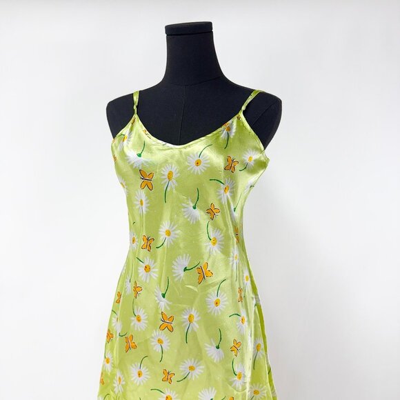FLORAL SATIN GREEN DRESS SUMMER MINI DRESS - Picture 8 of 9